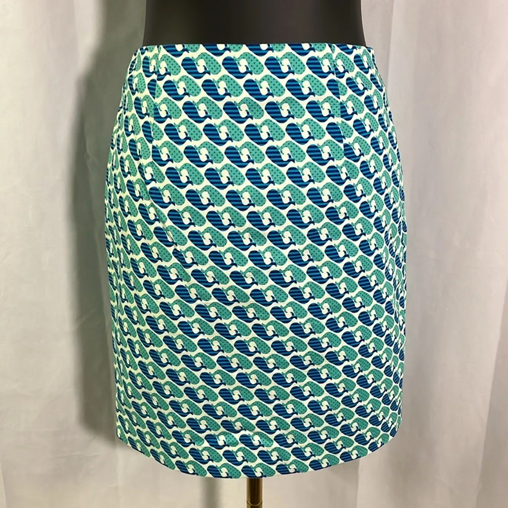 Talbots Blue Whale Print Twill Cotton High-Waist Mini Skirt